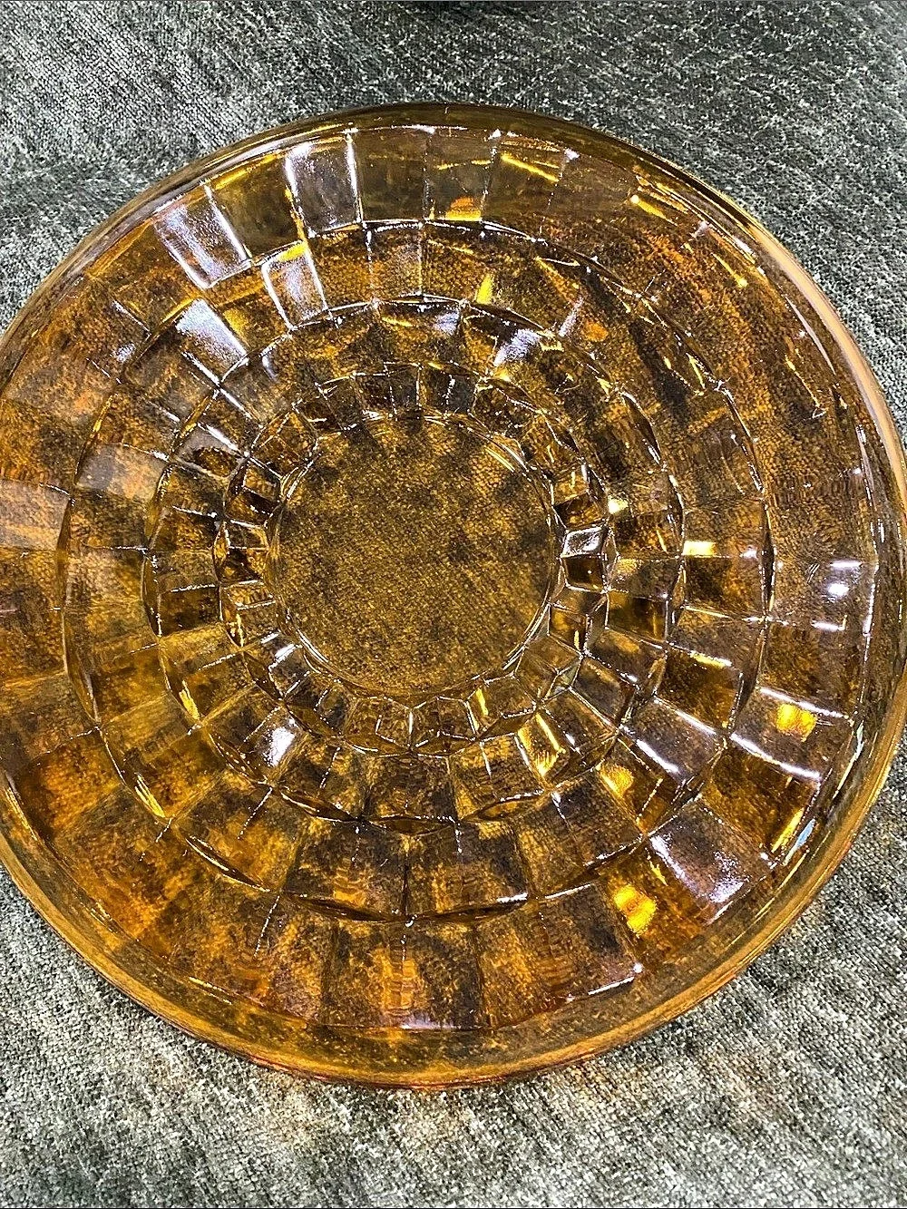 Vintage Amber Geometric Glass Salad or Lunch Plate 9”